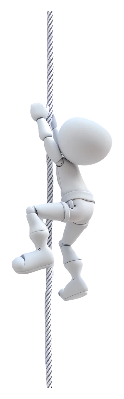 3D figure climbing a rope